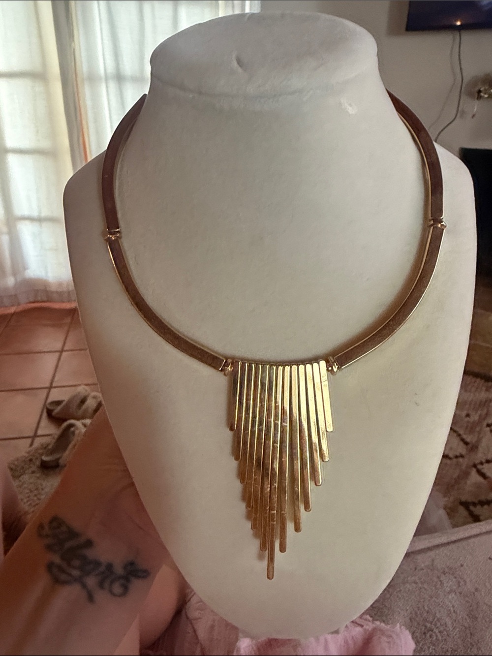 Vintage monet Gold Statement Fringe Collar Necklace choker